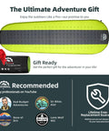 All Season Self Inflating Camping Pad With 4.3 R-Value Insulated Foam shown with packaging and gift ready ribbon.