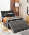 4 In 1 Sleeper Chair With Ottoman A Cozy Convertible Sofa Bed For Living Room Or Office 18 Level Adjustable Backrest Dark Grey