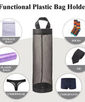 Hanging Mesh Bag Holder Dispenser For Plastic Grocery Bags, Space Saving Organizer With Elastic Opening For Easy Access, Black, 2 Pack
