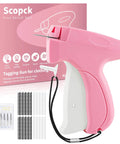 Pink handheld stitch gun for clothes with a 5mm fine needle and fasteners, includes 6 needles and 2000 fasteners