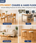 Silicone Chair Leg Protectors in dining room, office, living room, bar setup. Cushioned furniture leg covers.