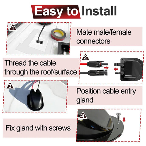 Installation steps for Cable Entry Gland Kit With 10Ft 10AWG Solar Extension Cable And MC4 Connectors Solar Junction Box