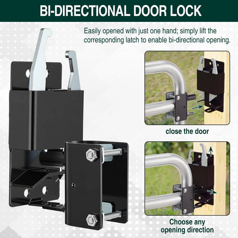 2 Way Gate Latch With 6 Inch Farm Gate Wheel, Heavy Duty Lockable Livestock Fence Hardware Anti Sag For Ranch Corral, Screws Included, Easy Mount For 1 5/8 To 2 Inch Round Fence Tubes on round fence gate