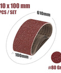 Heavy Duty Abrasive Screen Band Sander Belts For Effortless Grinding And Flawless Polishing, 5 Pack Sized 610X100MM, 100 Grit visible in a roll with measurements.