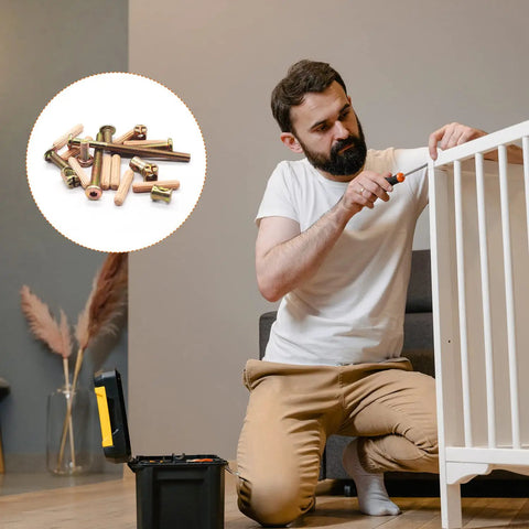 Easy Replacement Hardware Kit For Baby Cribs And Home Furniture, man using M6 hex screws on crib