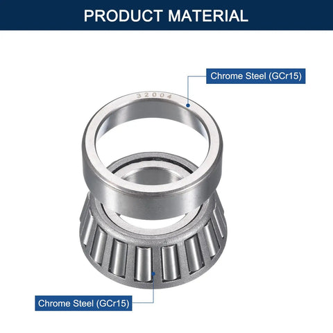 Heavy Duty Tapered Roller Bearing Cone And Cup Set With 20mm Bore, made of Chrome Steel ABEC 3, suitable for machinery and hobby projects.