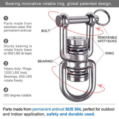 Heavy Duty Swing Swivel With Dual Bearings That Spin Dang Smooth 360 Degrees Built Tough, stainless steel, 800 lb capacity.