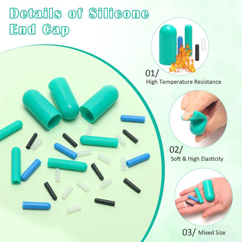 200-Piece Silicone Rubber Tapered Plug Set With High Temperature Resistant Stoppers And Protective End Caps in green and blue