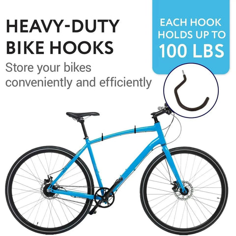 4 Pack Garage Ceiling Bike Hooks Heavy Duty 100 Lbs Capacity Galvanized Steel holding blue road bike