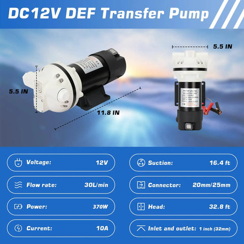 12V DC Self Priming DEF Transfer Pump Electrical Diaphragm Pump For Diesel Exhaust Fluid with dimensions and specifications