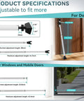 Adjustable Sliding Door Security Bar 25-45 Inches Heavy Duty Rust Resistant Steel No Tool Installation White 1 Pack Multi Use Window And Patio Door Stopper For Renters And Instant Home Security Easy No Tool Setup Rustproof Construction Apartment Friendly, with measurements and installation examples for doors and windows.