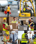 Men High Visibility Safety Vest With Seven Rugged Pockets And Secure Zip Closure Built Tough For The Daily Hustle Breathable Mesh Construction Workwear Compliant With Ansi Class 2 Safety Standards worn by workers in various jobsite activities.