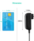 Dimension comparison of 18V AC DC Wall Adapter For Rotary Craft Tools with standard card for size guide.