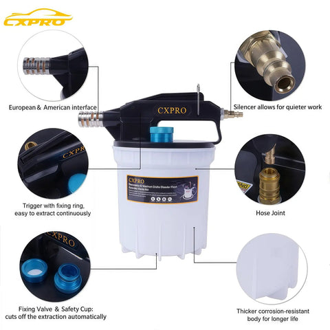 Pro Grade 24 Piece Brake Bleeder Kit With Vacuum Brake Fluid Extractor 2 Liter Capacity features labeled design details.