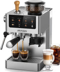 Espresso Machine With Burr Grinder And 20 Bar Pressure, Milk Frother Steam Wand, Stainless Steel Home Coffee Maker