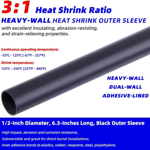 Get This Heavy Duty Underground Wire Splice Kit For Submersible Pumps Featuring Clear Dual Wall Heat Shrink And Black Outer Sleeve To Seal 16-14 AWG