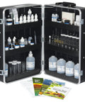 Combination Soil Testing Kit With 100 Tests For pH 3.8 To 9.6, STH-14 Style Soil Test Outfits, open case with tools and bottles