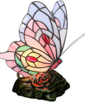 Tiffany Style Stained Glass Butterfly Table Lamp With Pink Butterfly Accent, small desk lamp on antique bronze resin base