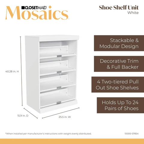 Slick White Modular Storage Organizer Kit With Adjustable Hanging Rods Roomy Shoe Cubbies Four Stackable Drawers Three Tier Shelving And Secure Door Cabinet For Hassle Free Home Organization, stackable shoe shelf unit.