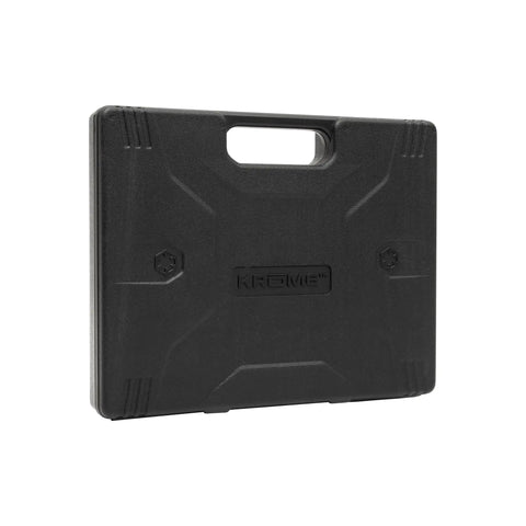 Front view of black case for Krome Universal Gun Cleaning Kit 35 Piece Set For Rifles Shotguns And Pistols With Brass Rods Cotton Swabs Brushes