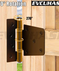 3.5 Inch Heavy Duty Gate Hinges Black Iron With Powder Coating Finish displaying 270-degree rotation on wooden gate