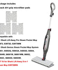 Image of Shark steam mop with three pack dirt grip microfiber replacement pads visible, compatible with Lift Away Pro and Genius systems.