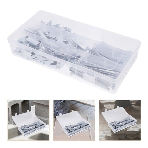 Heavy Duty Toggle Bolts For Drywall 48 Pack Carbon Steel Hollow Wall Anchors in clear box with installation examples