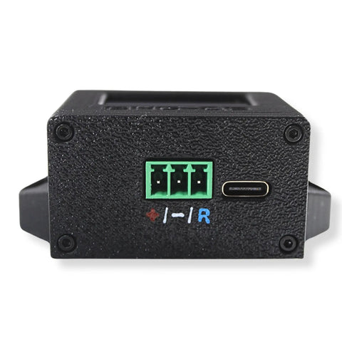 Bass Enthusiast Friendly SPL Meter For Real Time Readouts From 120 to 180 dB Across 10 to 100 Hz With One Point Three Inch OLED Display Fast Response Ideal For Car Audio And Home Theater Bass Junkies, rear view with USB-C and terminal ports