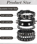 Set Of Four Badass Punk Studded Leather Bracelets For Men And Women Adjustable Spike Rock Goth Emo Y2K Grunge Wrist Cuffs Size Chart