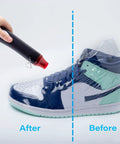 Shoe Shrink Wrap Bags Kit With 50 Pcs Of 18 By 11 Inch Bags And A Mini Heat Gun For Sneaker Storage showing before and after effect