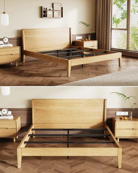 Heavy Duty Queen Bed Frame Sag Saver Center Support Cross Bars Steel Reinforcement Kit on wooden frame with adjustable legs.