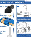 Genuine Feel Micro Adjuster For Band Saw Fence Woodworking Dial In Tool showing black T-knob, brass washer, and T-bolt assembly.