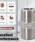 Stainless steel hex pipe fitting, 3/4-304, NPT male thread, two-piece set