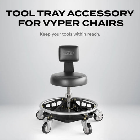 Under Seat Tool Tray Organizer For EZ Lift Chairs Heavy Duty Steel Construction With Rubber Mat Keeps Tools Handy And Within Arms Reach Boosts Garage And Workshop Efficiency.