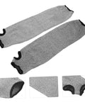 Heavy Duty Cut Resistant Arm Sleeves With Thumb Hole And No Sweat Breathable Design For Mechanics And Craftsmen, gray fabric.