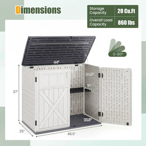 20 Cu Ft Outdoor Storage Cabinet With Adjustable Shelf And Lockable Doors, Weatherproof Resin Shed dimensions and design
