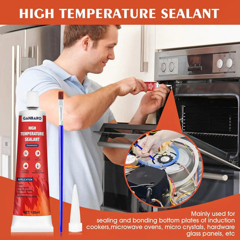 Heavy Duty High Temp Silicone Sealant For Oven, Grill, And Microwave, Fast Drying Waterproof Adhesive With Brush, 100 Ml Transparent