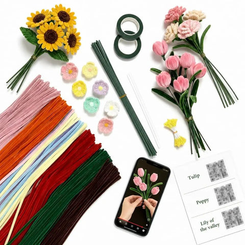 DIY Pipe Cleaner Flower Kit For Adults With Step By Step Video Tutorials 600 Piece Chenille Stem Craft Set For Beginners