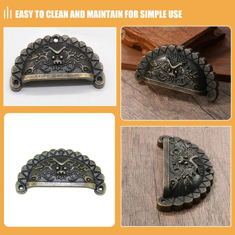 Old School Antique Bronze Lion Head Cabinet Handles Two Pack With Half Round Drawer Pulls for rustic wardrobes and cupboards.