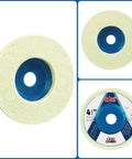 SALI 4.5-inch wool felt polishing wheel disc for angle grinder, blue center hub, front view
SALI 4.5-inch wool felt polishing wheel disc with blue center hub, close-up view
SALI 4.5-inch wool felt polishing wheel disc with blue center hub, packaging label visible