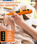 User operating Hella Precise Mini Cordless Rotary Tool Kit With 105 Pieces Variable Speed Micro Drill Grinder for wood polishing.