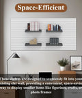 Heavy Duty Slatwall Shelves And Baskets Set 13 By 6 Inch Metal Wall Display Racks For Storage And Organization Rust Resistant Black Finish shown installed with books and decor