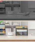 Before and after use of Three Compartment Metal Mesh Mail Organizer For Letters Folders And Office Supplies Desktop Mail Sorter.