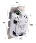 Back view of Z Wave Smart Motion Sensor Light Indoor with dimensions shown, including necessary wiring and compact design.