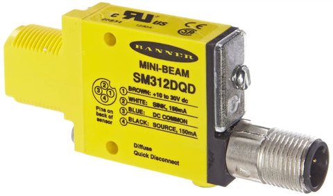 Mini Beam DC Photoelectric Sensor SM312DQD Diffuse Mode With 4-Pin European QD Termination And 380mm Sensing Range close-up view