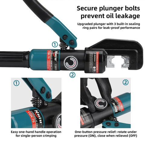 Beefy 12-Ton Hydraulic Crimping Tool For Battery Cables, Wire Terminal Crimper 16-300mm2 6 AWG To 8/0 AWG, With 11 Dies, 16mm Stroke, 180 Degree Swivel Head, Heavy-Duty Electrician Favorite Blue, hydraulic crimp tool close-up