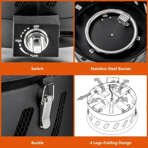 Smokeless Portable Propane Fire Pit For Outdoor Use With Lid And Handle Seventeen Point Three Inch Gas Fire Bowl features