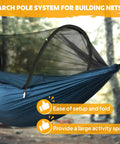 Ultra Light Travel Hammock With Pop Up Net 660Lb Capacity Breathable Quick Dry Parachute Nylon with arch pole system setup