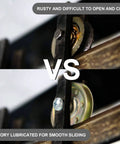 Comparison of rusty vs. factory-lubricated pulley from Heavy Duty Garage Door Pulley Kit With 3 Inch Pulleys And 3 Eighths Inch Track Kit