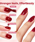 Close-up of nails with red gel polish from 8 In 1 Builder Gel Nail Kit For Strengthening And Extensions HEMA And TPO Free Crystal Rose Red
